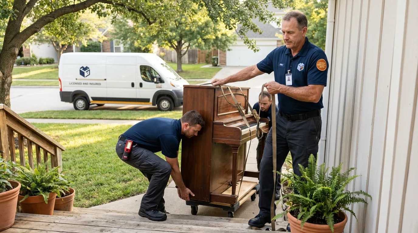 Licensed piano movers securing grand piano in Kings Mills, OH